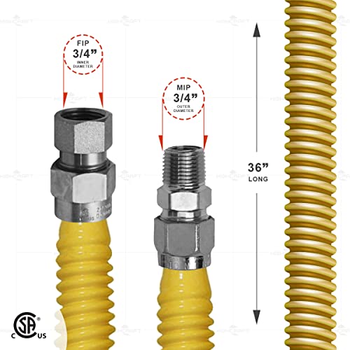 HIGHCRAFT Flextron FTGC-YC34-36P 36" Flexible Yellow Epoxy Coated Stainless Steel Gas Line Connector With 1" Outer Diameter And 3/4" FIP X 3/4" Mip Fittings - Image 3