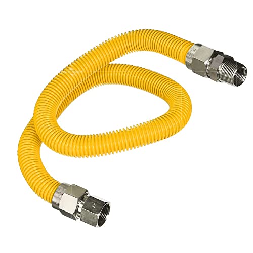HIGHCRAFT Flextron FTGC-YC34-36P 36" Flexible Yellow Epoxy Coated Stainless Steel Gas Line Connector With 1" Outer Diameter And 3/4" FIP X 3/4" Mip Fittings - Image 1