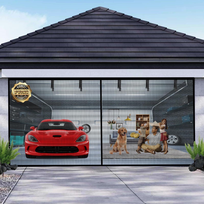 Iduontis Garage Door Screen for 2 Car Garage 16x7FT, Magnetic Screen Garage with Retractable Fiberglass Mesh and Heavy Duty Weighted Bottom, Easy Assembly & Pass, Hands Free Door Screen Kit - Image 1