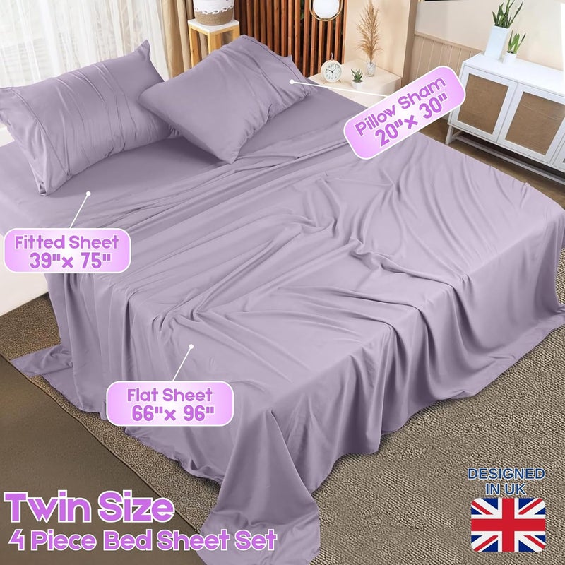 FOAM CRAFT Hotel Quality 4 Piece Bed Sheet Set - Twin Size, 100% Cotton, Lavender - Image 2
