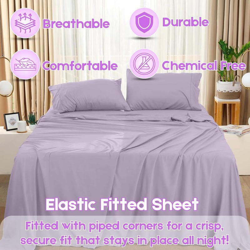 FOAM CRAFT Hotel Quality 4 Piece Bed Sheet Set - Twin Size, 100% Cotton, Lavender - Image 4