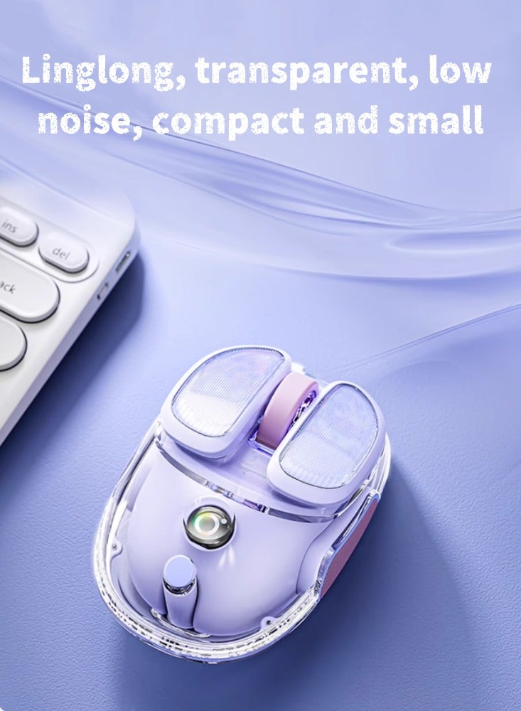 Wireless Bluetooth Mouse Silent Office Laptop Rechargeable Cold Crispy Purple [2.4G Wireless+Bluetooth 5.0] Transparent Design - Image 2