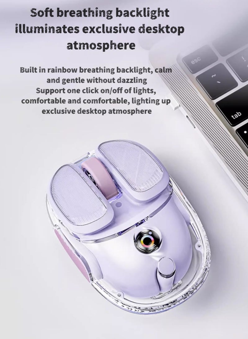 Wireless Bluetooth Mouse Silent Office Laptop Rechargeable Cold Crispy Purple [2.4G Wireless+Bluetooth 5.0] Transparent Design - Image 3