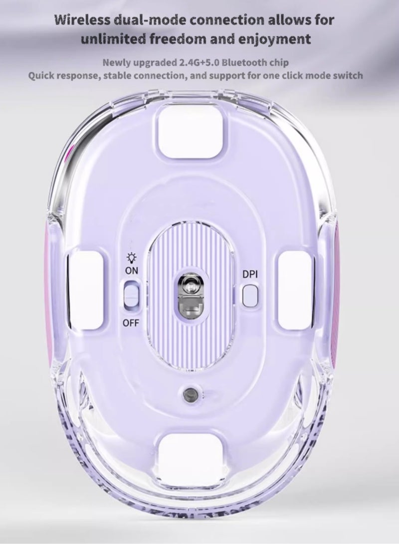 Wireless Bluetooth Mouse Silent Office Laptop Rechargeable Cold Crispy Purple [2.4G Wireless+Bluetooth 5.0] Transparent Design - Image 5