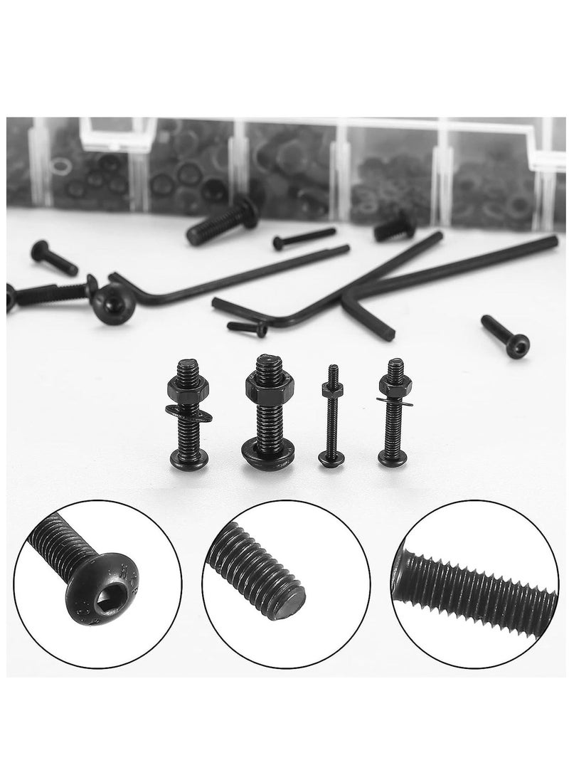 Generic - M2 M3 M4 M5 Nuts and Bolts Assorted Set 1225 Pcs Carbon Steel Hex Socket Head Cap Screws Bolts and Nuts Kit Thread Fastener Machine Hex Bolts & Nuts Assortment Kit with 4Pieces Hex Keys for Free - Image 1