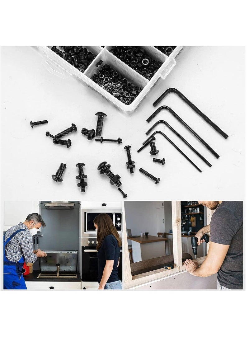 Generic - M2 M3 M4 M5 Nuts and Bolts Assorted Set 1225 Pcs Carbon Steel Hex Socket Head Cap Screws Bolts and Nuts Kit Thread Fastener Machine Hex Bolts & Nuts Assortment Kit with 4Pieces Hex Keys for Free - Image 1