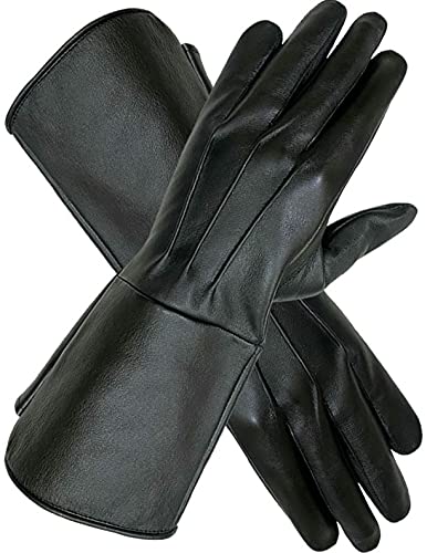 SI MEN'S MEDIEVAL RENAISSANCE UNLINED GAUNTLET GLOVES (LARGE, BLACK) - Image 1