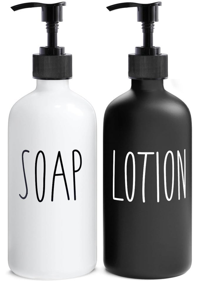 SOAP DISPENSER BATHROOM SET CONTAINS HAND AND LOTION DISPENSER SUITABLE FOR BLACK AND WHITE BATHROOM DECOR BLACK WHITE
