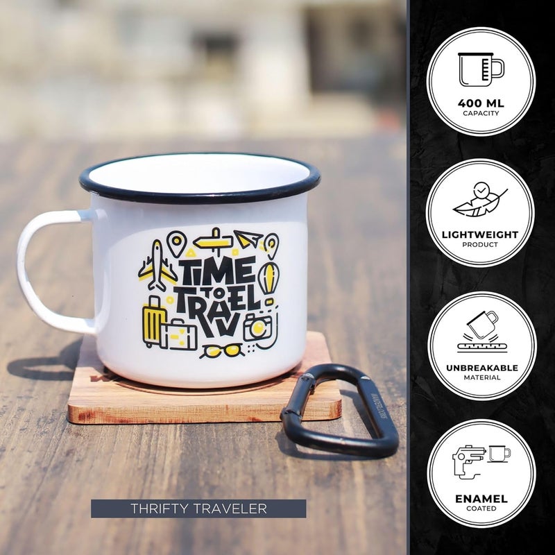 WANDERLOOMS Printed Coffee Mug Food Grade Steel with Enamel Coating 400 ml Thrifty Traveler - Image 2
