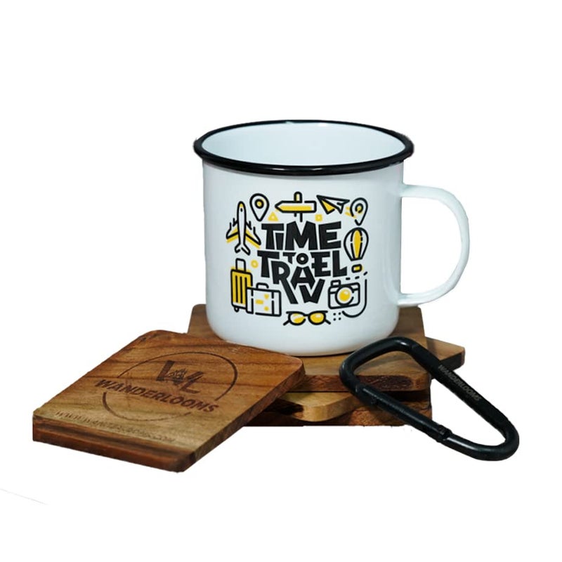 WANDERLOOMS Printed Coffee Mug Food Grade Steel with Enamel Coating 400 ml Thrifty Traveler - Image 1