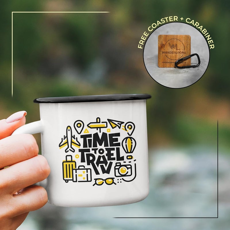 WANDERLOOMS Printed Coffee Mug Food Grade Steel with Enamel Coating 400 ml Thrifty Traveler - Image 4
