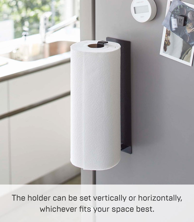 YAMAZAKI Home Magnetic Paper Holder Metal Roll Dispenser, Vertical Or Horizontal Mounted Kitchen Towel Rack | Steel, One Size, Black - Image 3