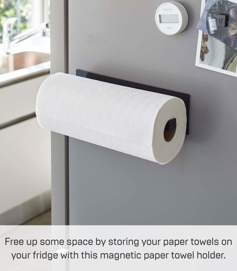 YAMAZAKI Home Magnetic Paper Holder Metal Roll Dispenser, Vertical Or Horizontal Mounted Kitchen Towel Rack | Steel, One Size, Black - Image 2