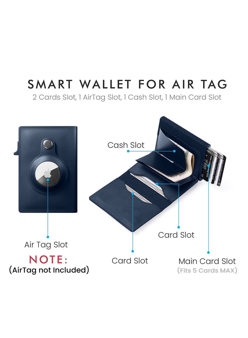 SYOSI محفظة AirTag، محفظة قابلة للتتبع مع حامل AirTag، محفظة جلدية صغيرة الحجم تحجب RFID، محفظة جلدية رفيعة Airtag، للرجال والنساء، محفظة ذكية، AirTag غير متضمنة (كوبالت) - Image 5