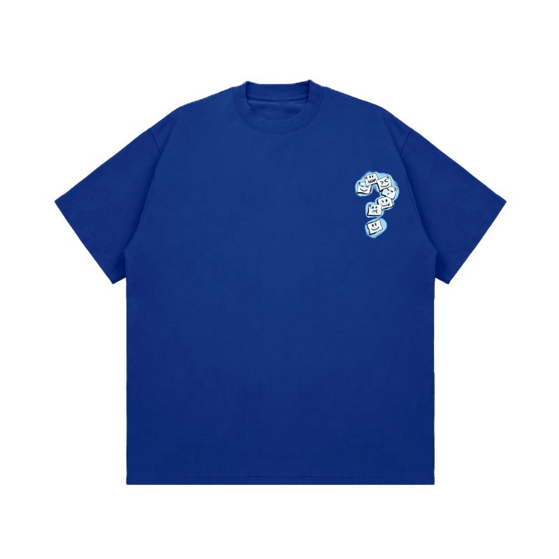 Heavy Round Neck Short-Sleeved T-Shirt Summer American Style Trendy Brand Ins All-Match Question-Mark Printed Half-Sleeved Top Couple - Image 1