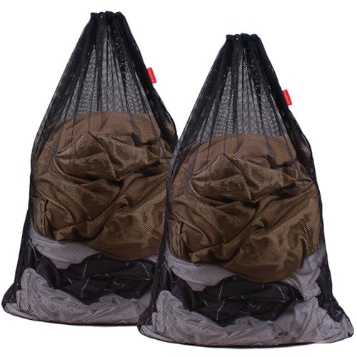 DuomiW 2 Pack Mesh Laundry Bags, 24 x 36 Inches Heavy Duty Drawstring Bag, Factories, College, Dorm, Travel and Apartment Dwellers, Black - Image 1