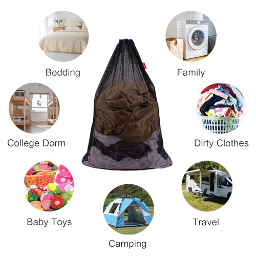 DuomiW 2 Pack Mesh Laundry Bags, 24 x 36 Inches Heavy Duty Drawstring Bag, Factories, College, Dorm, Travel and Apartment Dwellers, Black - Image 3
