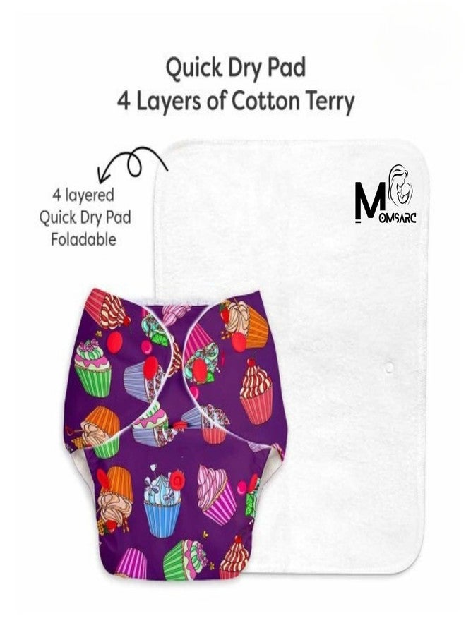 MOMSARC Assorted Pack of 4, Washable Cotton Diaper for New Born, 4 Cloth Diapers + 4 Insert Pads, Freesize Adjustable and Reusable Cloth Diaper for babies 0-3 Year, Multicolor Cloth Nappy for Newborn - Image 5
