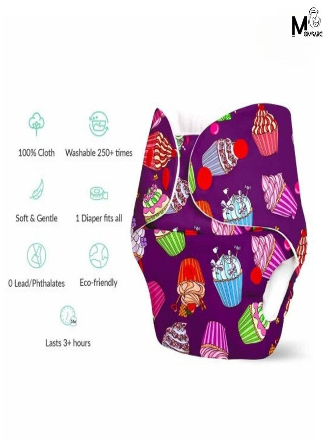 MOMSARC Assorted Pack of 4, Washable Cotton Diaper for New Born, 4 Cloth Diapers + 4 Insert Pads, Freesize Adjustable and Reusable Cloth Diaper for babies 0-3 Year, Multicolor Cloth Nappy for Newborn - Image 4