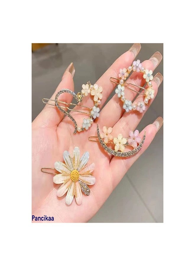 PANCIKAA Metal Hair Clips Barrettes Pins for Women Geometric Shape Hollow Hairpin Korean Clips Hair Clip Clamps,Pearl Metal Clips for Girls Multicolor (Combo Pack of 4 exact Design) - Image 3