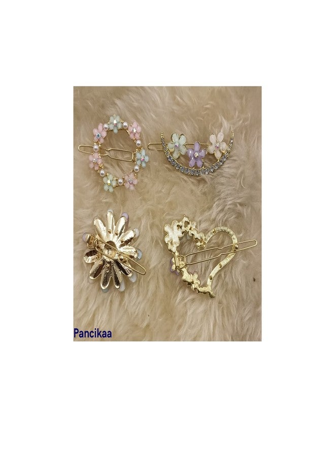 PANCIKAA Metal Hair Clips Barrettes Pins for Women Geometric Shape Hollow Hairpin Korean Clips Hair Clip Clamps,Pearl Metal Clips for Girls Multicolor (Combo Pack of 4 exact Design) - Image 5