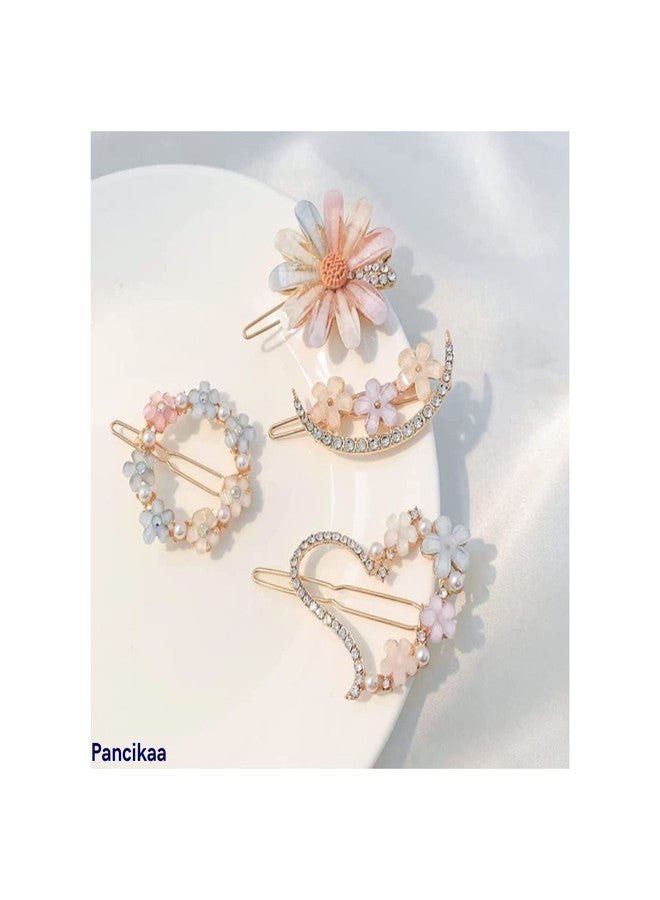PANCIKAA Metal Hair Clips Barrettes Pins for Women Geometric Shape Hollow Hairpin Korean Clips Hair Clip Clamps,Pearl Metal Clips for Girls Multicolor (Combo Pack of 4 exact Design) - Image 2
