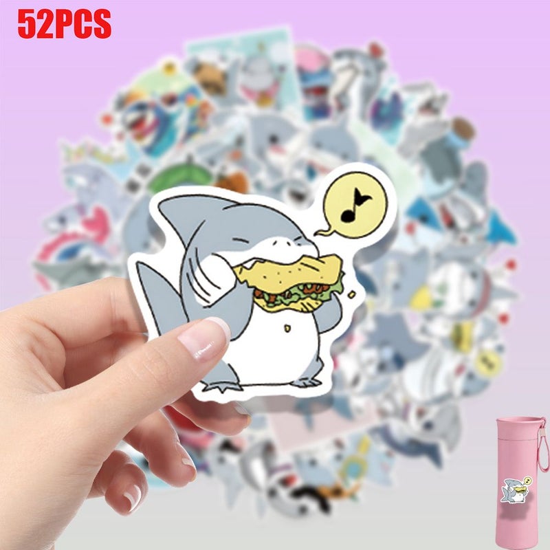 52 Pcs Mixed Colors Cute Cartoon Shark Themed Vinyl Stickers For Decorating Laptop Cases Phone Decals And Holiday Gifts - Image 1