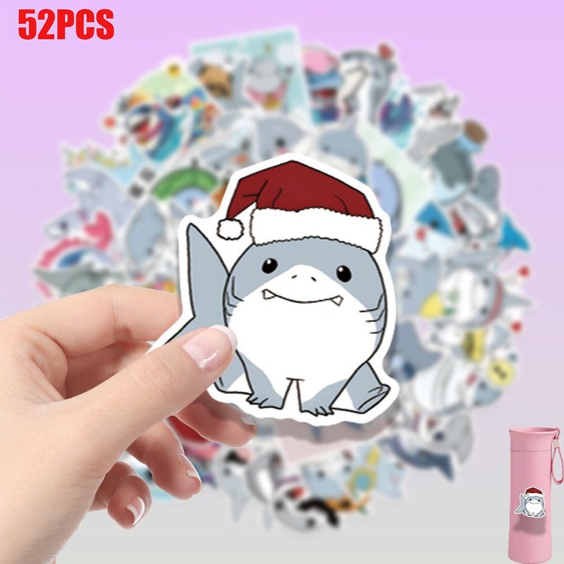 52 Pcs Mixed Colors Cute Cartoon Shark Themed Vinyl Stickers For Decorating Laptop Cases Phone Decals And Holiday Gifts - Image 5