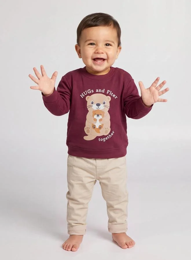 Styli Baby Boy Burgundy Graphic Print Regular Fit Sweatshirt