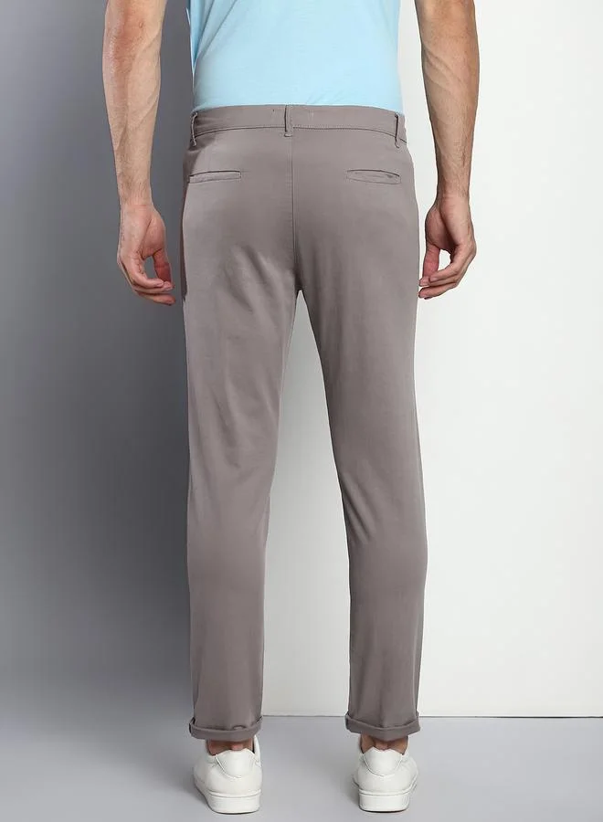 Dennis Lingo Men's Tapered Fit Graphite Grey Cotton Chinos - Mid-Rise, Full Length, Button & Zip Closure,
