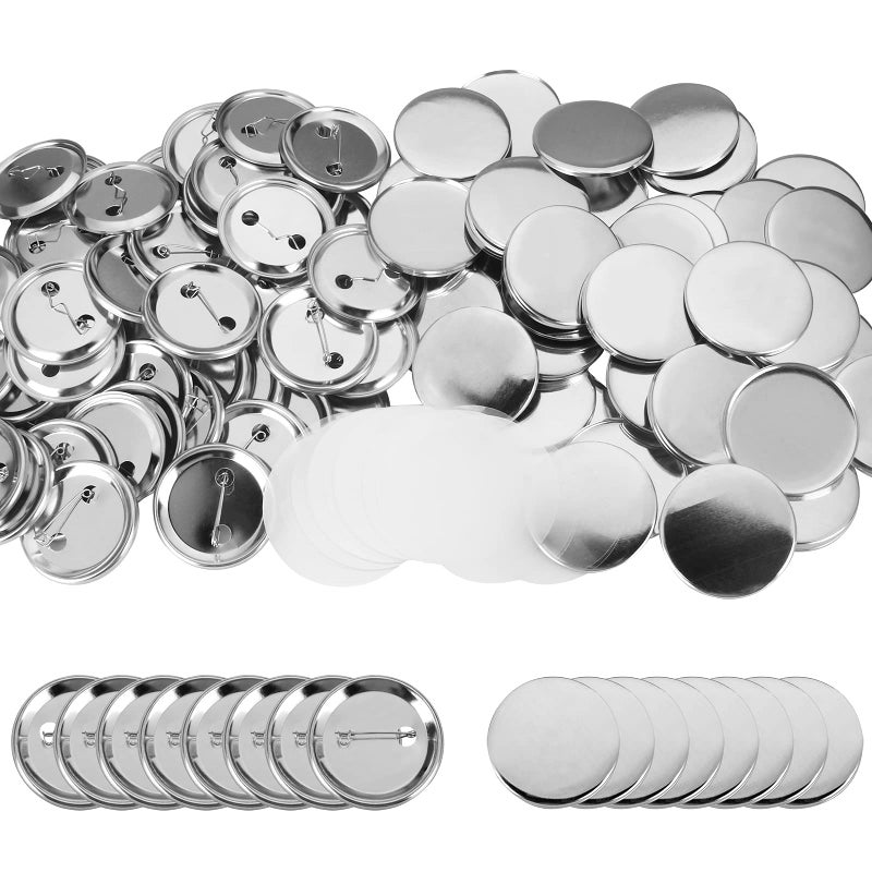 Hugyou 100 Pieces Blank Button Badge Parts for Button Maker Machine Metal Shells Metal Back Cover and Clear Mylar Components DIY Crafts Arts Supplies for Presents Souvenirs 58mm 