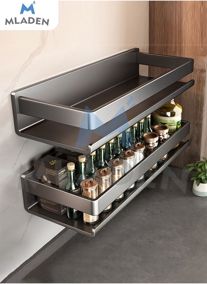 MLADEN - MLADEN New Adhesive Wall-Mounted Seasoning Rack No Punching Required Stainless Steel Storage Shelves Wall Spice Jar Storage Rack Kitchen Shelves For Kitchen And Bathroom 50cm Grey - Image 1