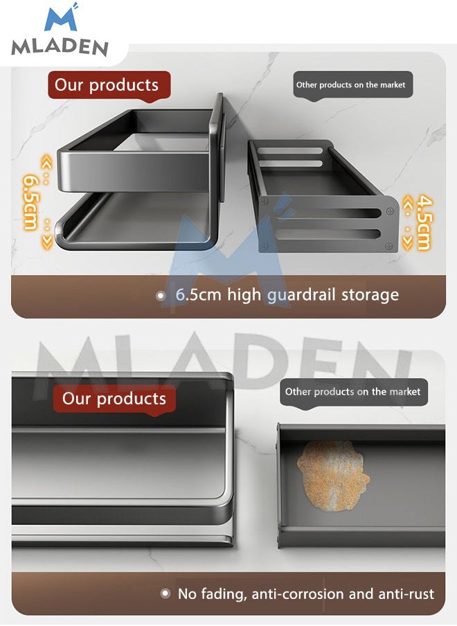 MLADEN - MLADEN New Adhesive Wall-Mounted Seasoning Rack No Punching Required Stainless Steel Storage Shelves Wall Spice Jar Storage Rack Kitchen Shelves For Kitchen And Bathroom 50cm Grey - Image 1