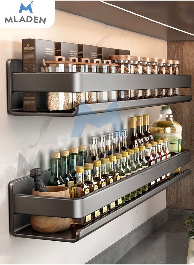 MLADEN - MLADEN New Adhesive Wall-Mounted Seasoning Rack No Punching Required Stainless Steel Storage Shelves Wall Spice Jar Storage Rack Kitchen Shelves For Kitchen And Bathroom 50cm Grey - Image 1