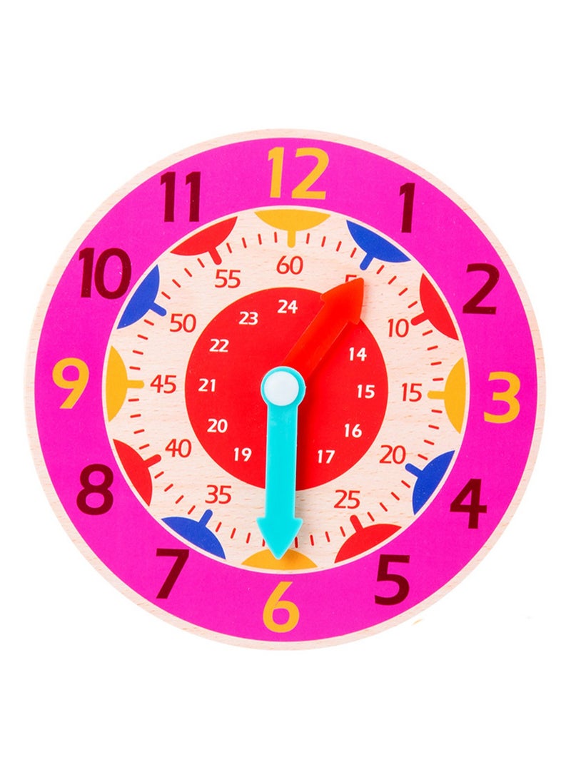 Generic - Rose Red Wooden Cognitive Clock Improves Observation Teaching Clock Educational Toy Suitable For 4 To 6 Years Old Children Clock - Image 1