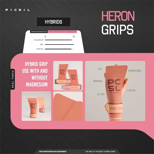 PICSIL - Heron Grips + Wristbands + Carry Bag | Full Hand Protection for Crosstraining & Gym | Use Without Chalk | Hybrid Grip with PU, Aramid & Microfiber | Unisex, Canyon, G+ - Image 5
