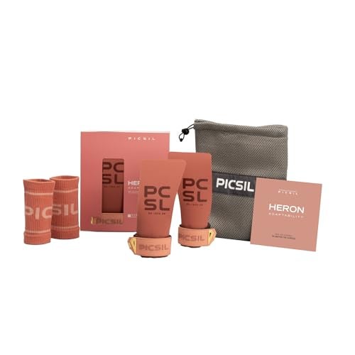 PICSIL - Heron Grips + Wristbands + Carry Bag | Full Hand Protection for Crosstraining & Gym | Use Without Chalk | Hybrid Grip with PU, Aramid & Microfiber | Unisex, Canyon, G+ - Image 2
