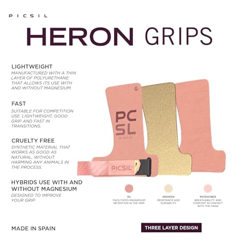 PICSIL - Heron Grips + Wristbands + Carry Bag | Full Hand Protection for Crosstraining & Gym | Use Without Chalk | Hybrid Grip with PU, Aramid & Microfiber | Unisex, Canyon, G+ - Image 4