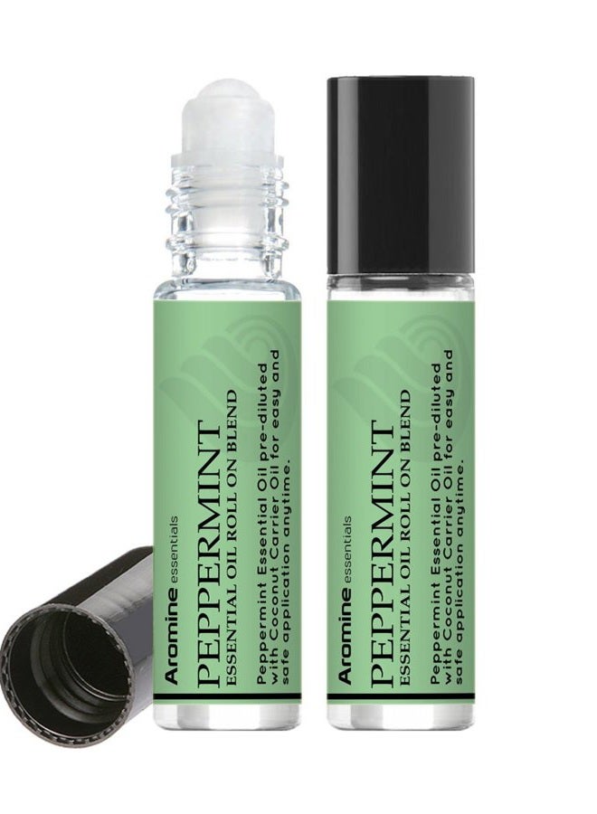 Aromine Peppermint Essential Oil Roll On, Pre-Diluted 10ml (Pack of 2). Premium Quality, Therapeutic Grade Topical Ready Aromatherapy Oil - Image 1