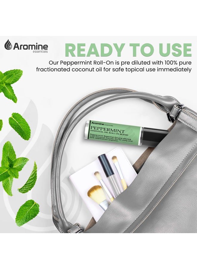 Aromine Peppermint Essential Oil Roll On, Pre-Diluted 10ml (Pack of 2). Premium Quality, Therapeutic Grade Topical Ready Aromatherapy Oil - Image 4