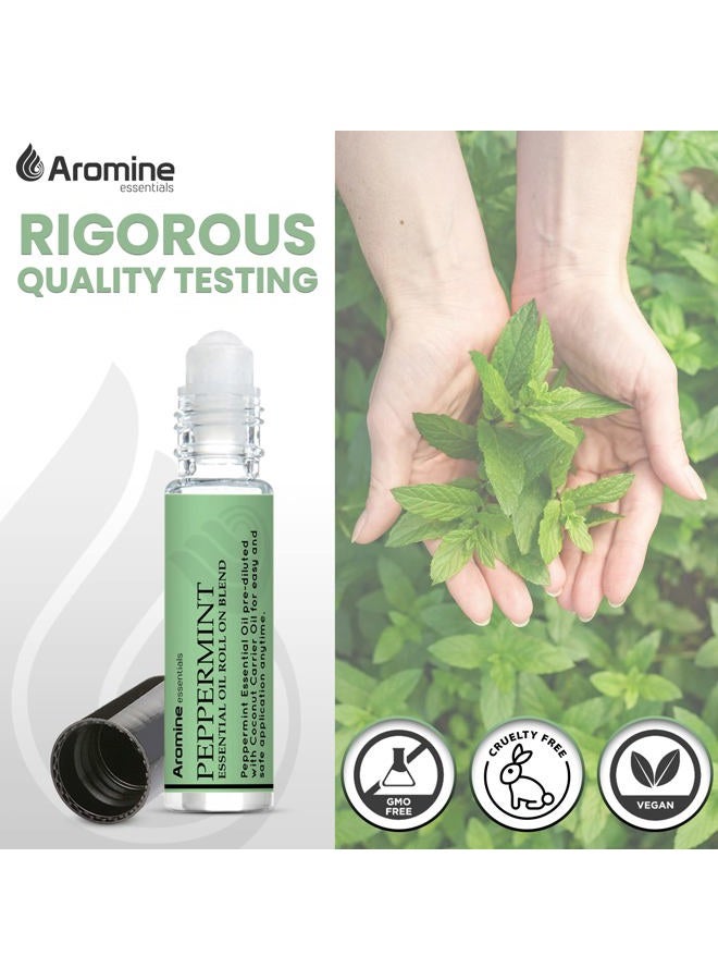 Aromine Peppermint Essential Oil Roll On, Pre-Diluted 10ml (Pack of 2). Premium Quality, Therapeutic Grade Topical Ready Aromatherapy Oil - Image 3