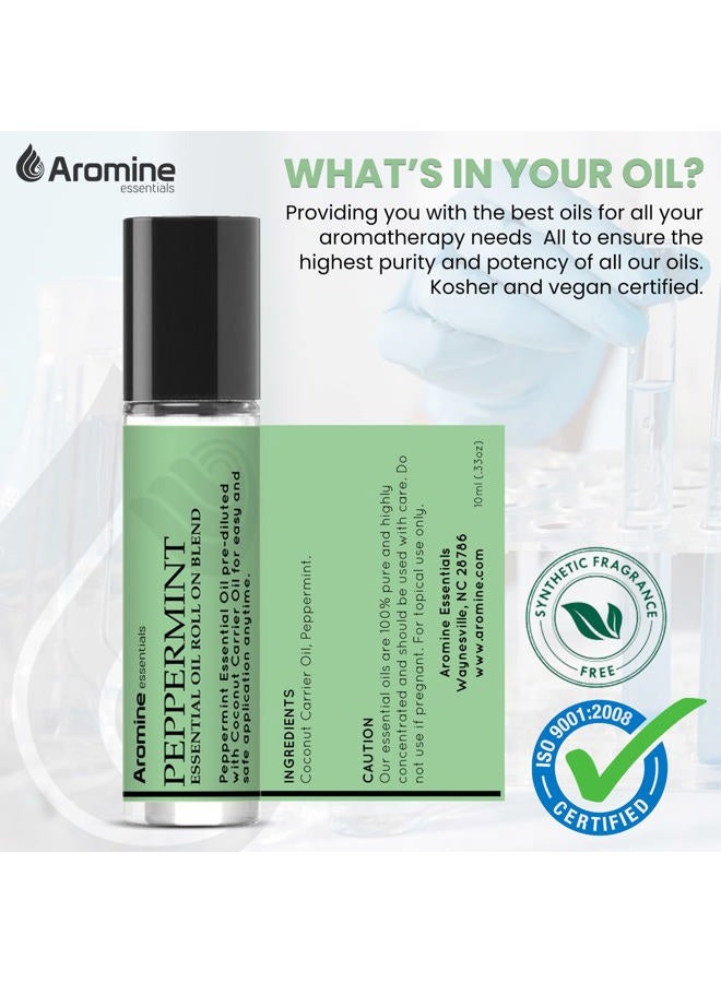 Aromine Peppermint Essential Oil Roll On, Pre-Diluted 10ml (Pack of 2). Premium Quality, Therapeutic Grade Topical Ready Aromatherapy Oil - Image 2