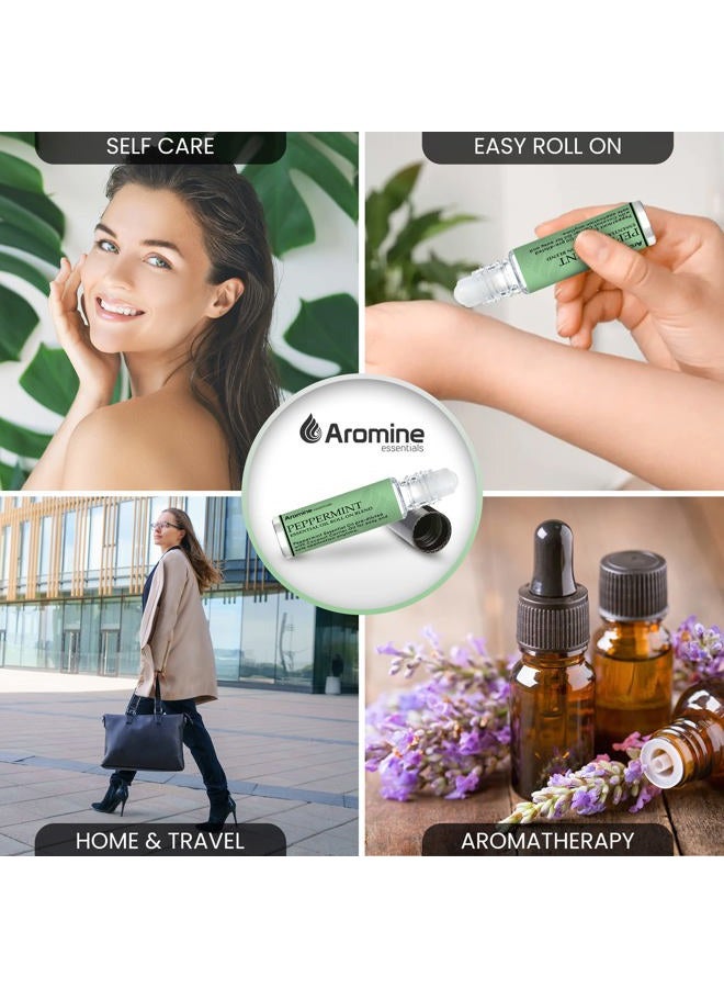 Aromine Peppermint Essential Oil Roll On, Pre-Diluted 10ml (Pack of 2). Premium Quality, Therapeutic Grade Topical Ready Aromatherapy Oil - Image 5