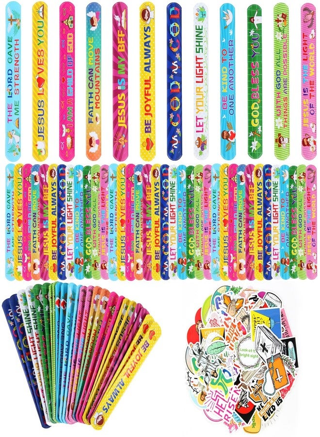 Kolewo4ever 244 Pieces Bible Verses Gifts Set:144 Pieces Bible Verses Slap Bracelets Religious Christian Wristbands 100 Pieces Stickers for Church Gatherings and Additional Activities - Image 1