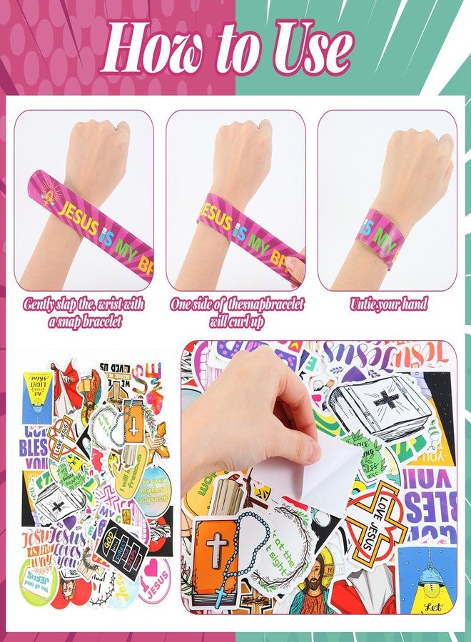 Kolewo4ever 244 Pieces Bible Verses Gifts Set:144 Pieces Bible Verses Slap Bracelets Religious Christian Wristbands 100 Pieces Stickers for Church Gatherings and Additional Activities - Image 3