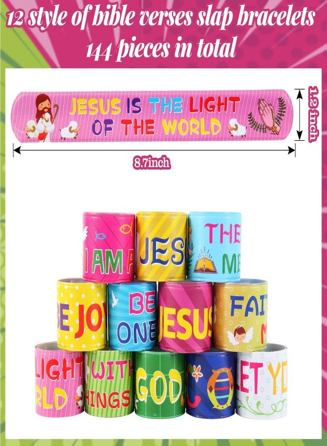 Kolewo4ever 244 Pieces Bible Verses Gifts Set:144 Pieces Bible Verses Slap Bracelets Religious Christian Wristbands 100 Pieces Stickers for Church Gatherings and Additional Activities - Image 2