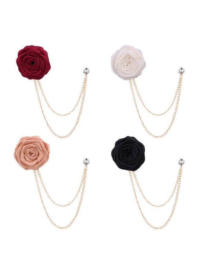 وهاواي Brooch Lapel Pin for Men with Hanging Chain, Brooch Suit Stud, Handmade Rose Flower Pins for Groom Wedding Prom Tassel Chain Brooch Pins Men's Suit Accessories - Image 1