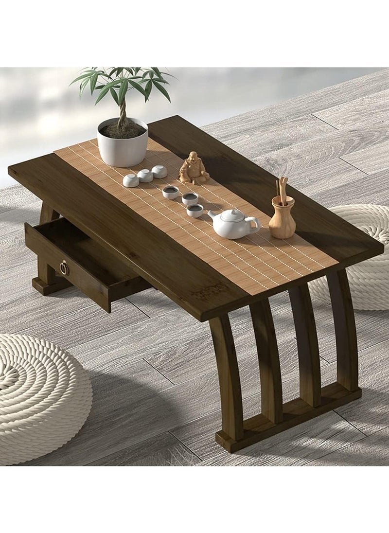 DubaiGallery Japanese Floor Table with Drawer, Low Altar Table For Meditation, Tatami Coffee Table, Small Tea Table For Floor Sitting, For Dining & Spiritual Practices  - Image 1