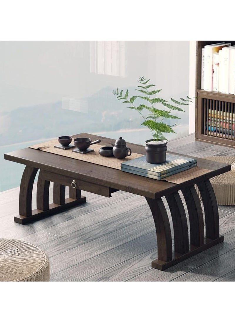 DubaiGallery Japanese Floor Table with Drawer, Low Altar Table For Meditation, Tatami Coffee Table, Small Tea Table For Floor Sitting, For Dining & Spiritual Practices  - Image 3