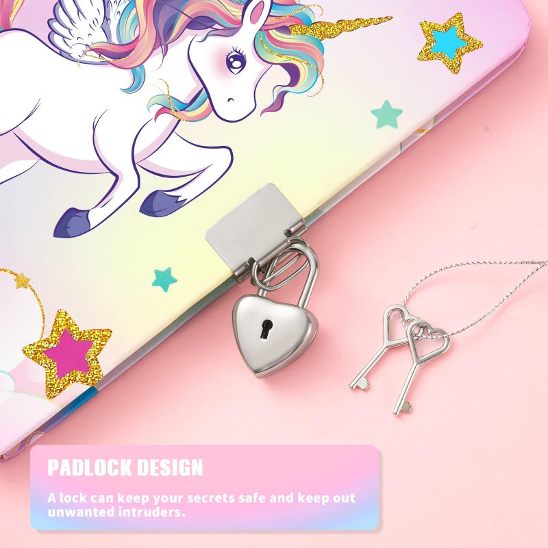Wernnsai WERNNSAI Rainbow Notebook Set - Glitter Journal Set for Girls Kids Birthday Christmas Gift School Travel Secret Diary A5 Lined Memos Writing Drawing Notepad Ballpoint Pen Stickers Tape with Lock Keys  - Image 4